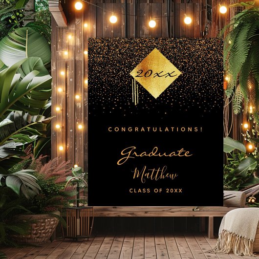 Graduation Party Black Gold Konfetti-Absolvent Poster