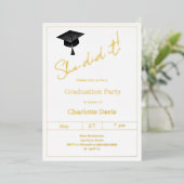 Graduation party black gold luxury She did it Folieneinladung (Stehend vorne)