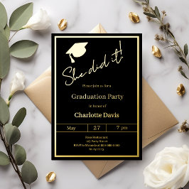 Graduation party black gold luxury She did it Folieneinladung