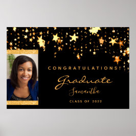 Graduation Party Black Gold Stars Foto 2023 Poster