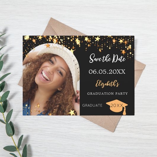 Graduation Party Black Gold Stars Foto Bogen 2025 Save The Date