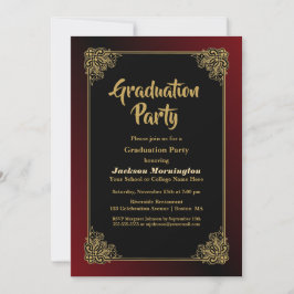 Graduation Party Black Red mit Gold Frame Einladung