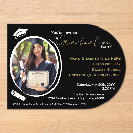 Graduation Party Black, White & Gold, Grad Foto Acryleinladungen