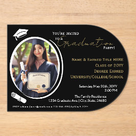 Graduation Party Black, White & Gold, Grad Foto Acryleinladungen