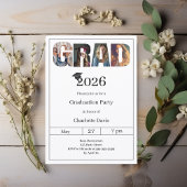 Graduation party black white grad photo einladung