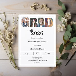 Graduation party black white grad photo einladung