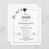 Graduation party black white He did it invitation (Vorne/Hinten)