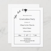 Graduation party black white She did it invitation (Vorne/Hinten)