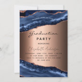 Graduation Party Blue Age Marmor Rose Gold Einladung (Vorderseite)