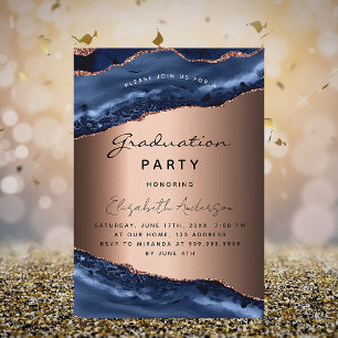 Graduation Party Blue Age Marmor Rose Gold Einladung