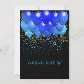 Graduation Party Blue Balloons Gold Confetti Black Einladung (Rückseite)
