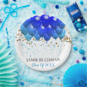 Graduation Party Blue Balloons Gold Confetti White Pappteller (Party)