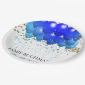 Graduation Party Blue Balloons Gold Confetti White Pappteller (Schrägansicht)