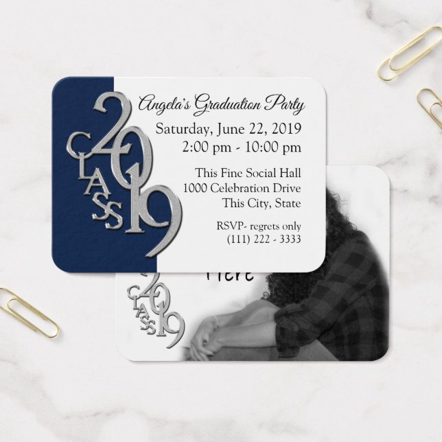 Graduation Party Blue Foto Insert Card 2019 (Büro)