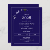 Graduation party blue white He did it invitation (Vorne/Hinten)
