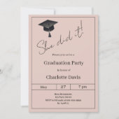 Graduation party blush pink neutral She did it Einladung (Vorderseite)