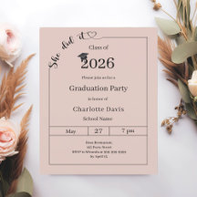Graduation party blush pink She did it invitation