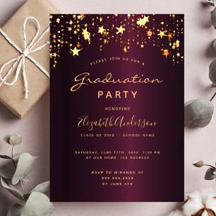Graduation Party burgundy goldene Sterne 2025 Luxu Einladung