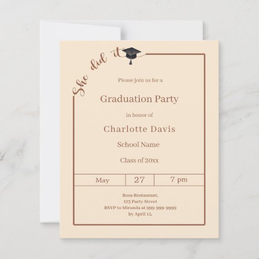 Graduation party Campagne She did it invitation (Vorderseite)