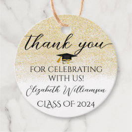 Graduation Party Cap Gold Glitzer Script Vielen Da Geschenkanhänger