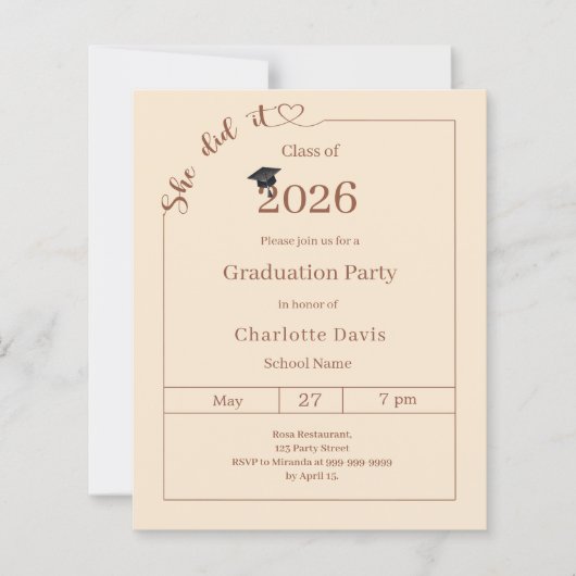 Graduation party champagne She did it invitation (Vorderseite)