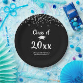 Graduation Party Class of Black Silver Confetti Pappteller (Party)