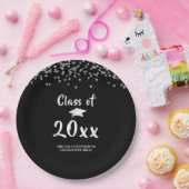 Graduation Party Class of Black Silver Confetti Pappteller (Party)