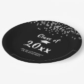 Graduation Party Class of Black Silver Confetti Pappteller (Schrägansicht)