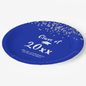Graduation Party Class Royal Blue Silver Confetti Pappteller (Schrägansicht)