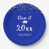 Graduation Party Class Royal Blue Silver Confetti Pappteller (Vorderseite)