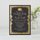 Graduation Party Einladung Art Deco Gatsby Gold 19 (Stehend Vorderseite)