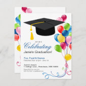 GRADUATION Party Einladung mit farbenfrohen Ballon (Vorne/Hinten)
