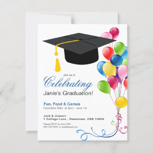 GRADUATION Party Einladung mit farbenfrohen Ballon
