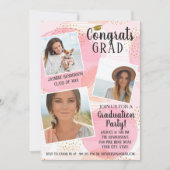 Graduation Party Foto Collage Blush Pink Gold Dot Einladung (Vorderseite)