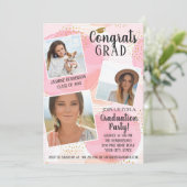 Graduation Party Foto Collage Blush Pink Gold Dot Einladung (Stehend Vorderseite)