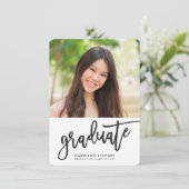 GRADUATION PARTY Foto, einfach kalligraphisch, sch Dankeskarte (Stehend Vorderseite)