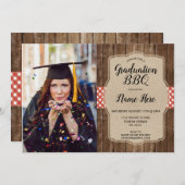 Graduation Party Foto Red Gingham GRILLEN Burlap G Einladung (Vorne/Hinten)
