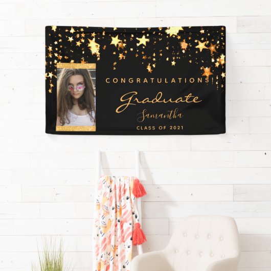 Graduation Party Foto schwarze goldene Sterne 2025 Banner (Insitu)