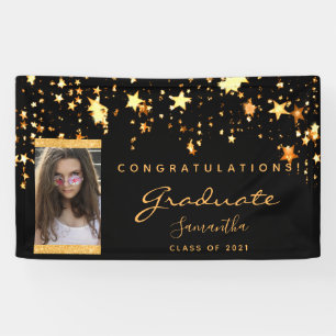 Graduation Party Foto schwarze goldene Sterne 2025 Banner