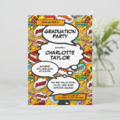 Graduation Party Fun Comic Book Class 2022 Einladung (Stehend Vorderseite)