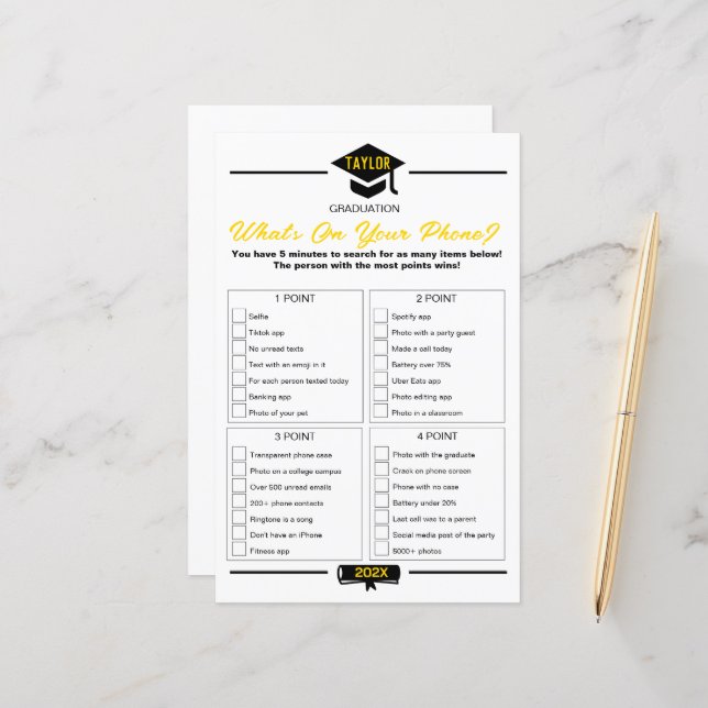 Graduation Party Game - Was ist auf deinem Handy? (Vorderseite/Rückseite Beispiel)