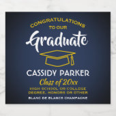 Graduation Party Glückwunschs Navy Blue Gold Yello Schaumweinetikett (Einzelnes Label)