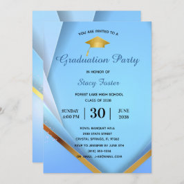Graduation Party Gold auf Blue Layers Formal Einladung