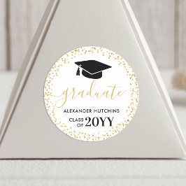 Graduation Party Gold Glitzer Confetti Runder Aufkleber