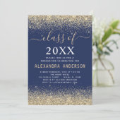 Graduation Party Gold Navy Blue Class 2025 Einladung (Stehend Vorderseite)