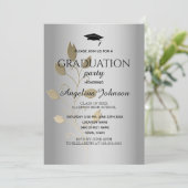 Graduation Party Gold und Silber Elegant Einladung (Stehend Vorderseite)