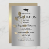 Graduation Party Gold und Silber Elegant Einladung (Vorne/Hinten)