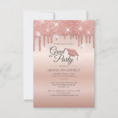 Graduation Party Grad 2022 Rose Gold Glitzer Einladung (Vorderseite)