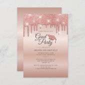 Graduation Party Grad 2022 Rose Gold Glitzer Einladung (Vorne/Hinten)