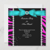 Graduation Party Grad Pink Aquamarin Blue Zebra Fo Einladung (Rückseite)